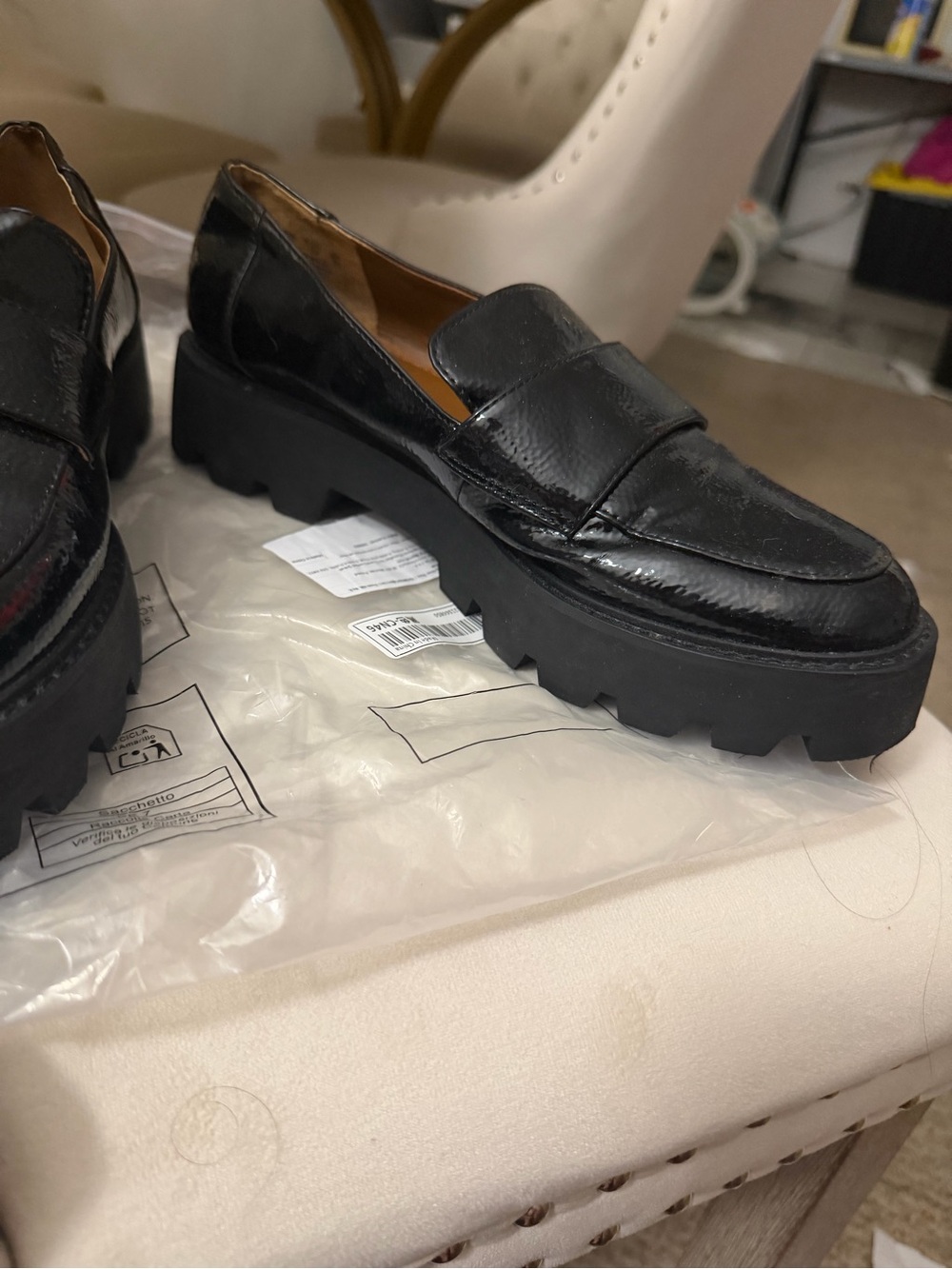 Franco Sarto Black Chunky Lug Sole Loafers